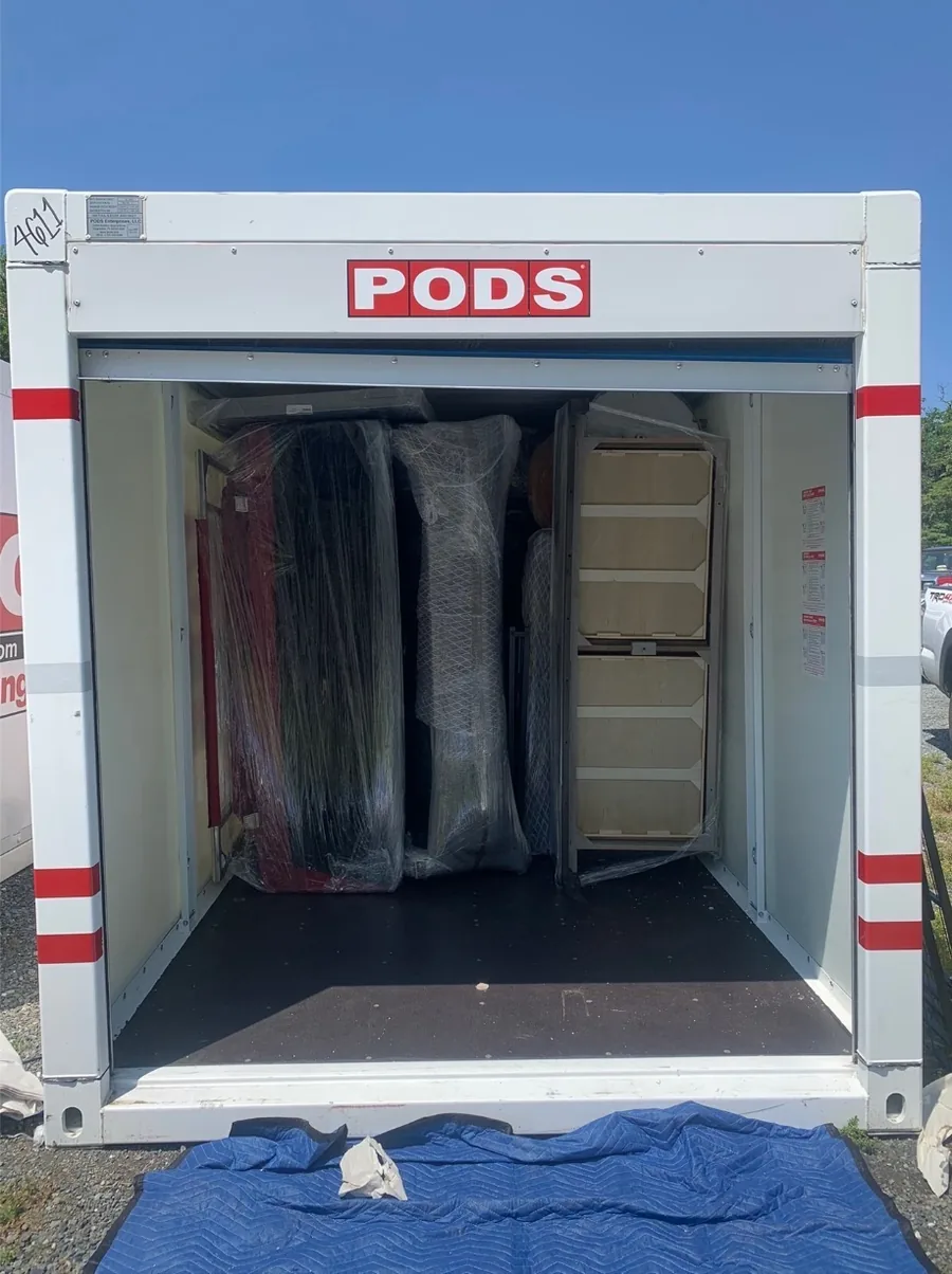 Household items packed inside a moving container