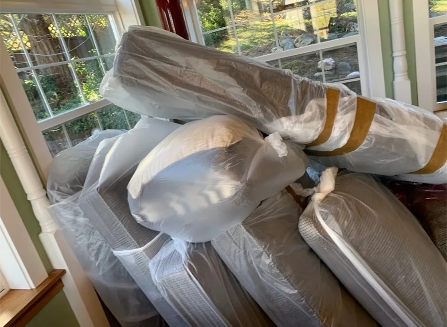 Protected furniture prepared for a residential move