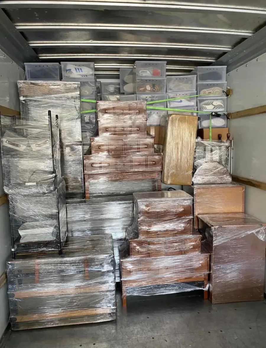 Items stacked and loaded for hauling and moving